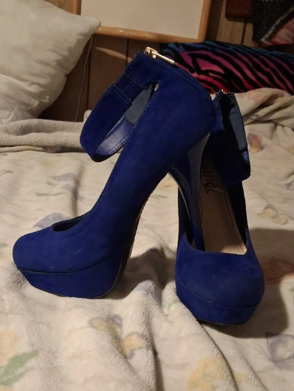 Suede Ankle-Strap Pumps in Cobalt Blue -